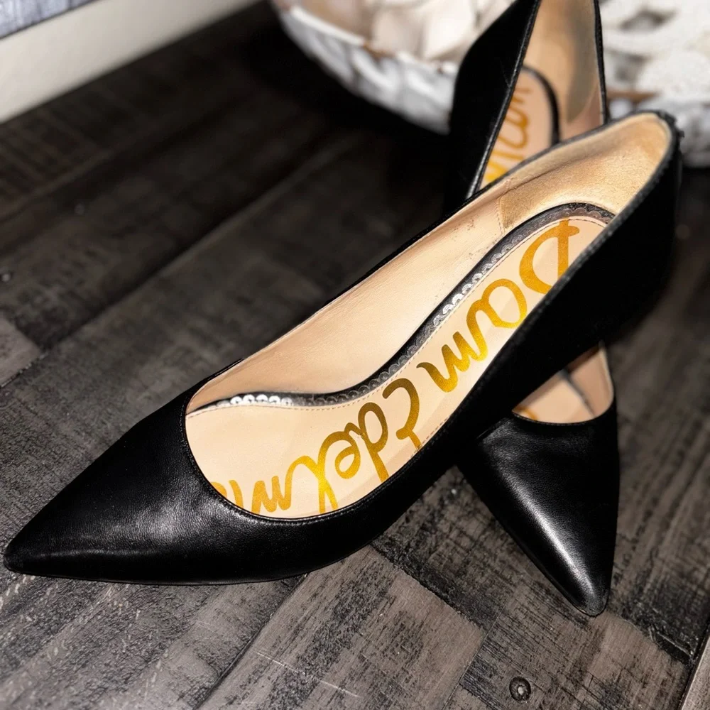 SAM EDELMAN Women's Black Leather Danna Pointed-Toe Stiletto Pumps SZ 8 - Picture 4 of 11